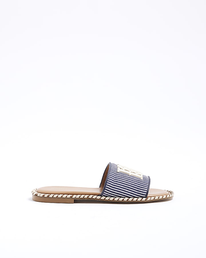 Navy Stripe RI Flat Sandals