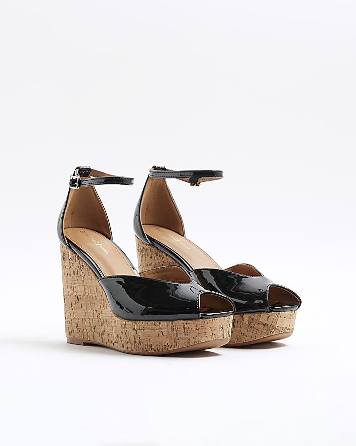 Black Peep Toe Court Wedges