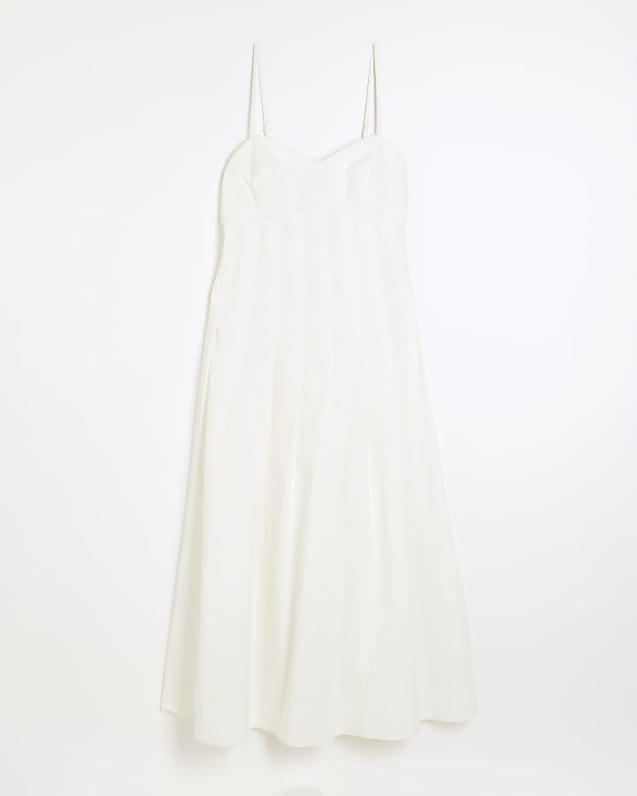 White Sleeveless Strappy Corset Midi Dress