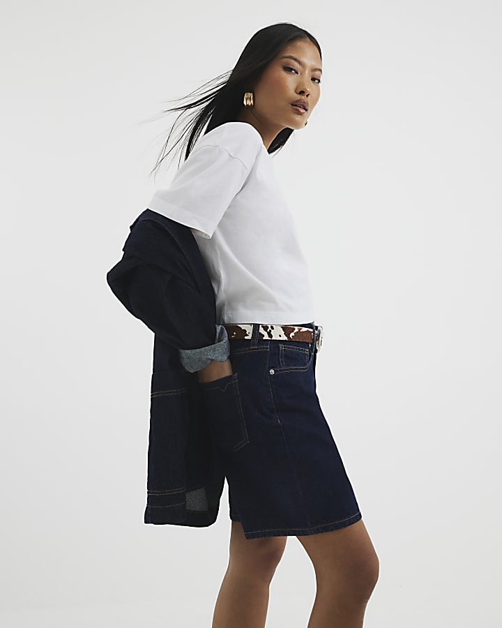 Petite Blue Denim Longline Bermuda Shorts