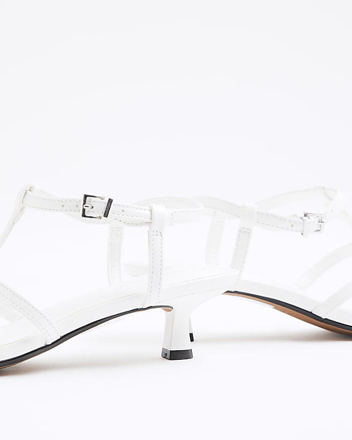 White Wide Fit Kitten Heel Strappy Sandals