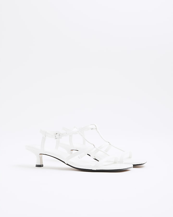 White Wide Fit Kitten Heel Strappy Sandals
