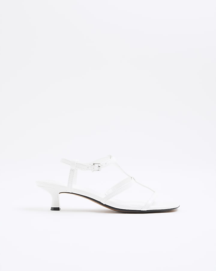 White Wide Fit Kitten Heel Strappy Sandals