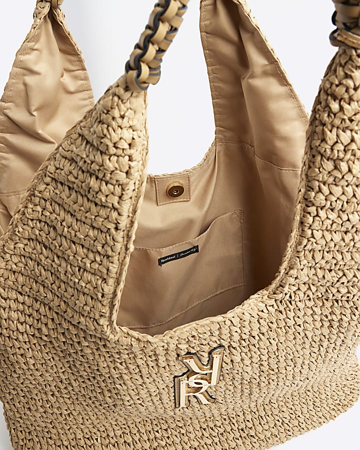Beige RR Raffia Shopper Bag