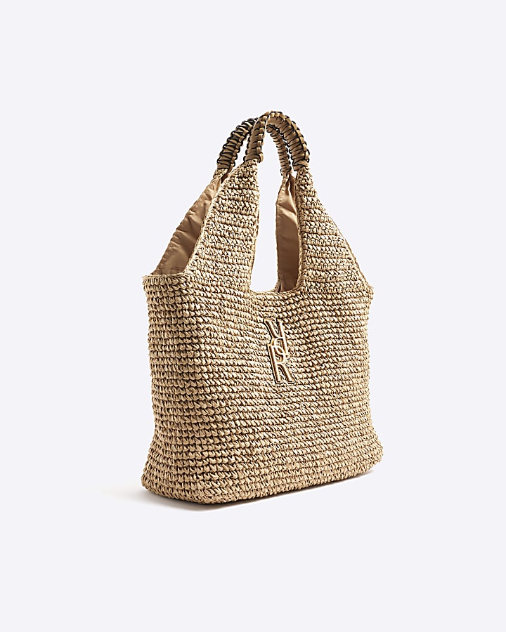 Beige RR Raffia Shopper Bag