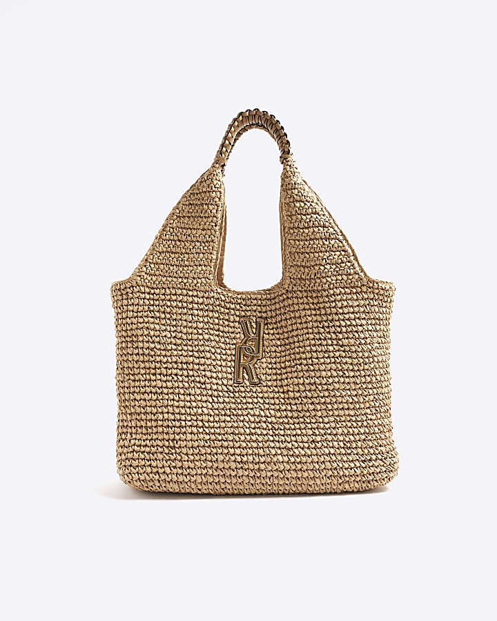 Beige RR Raffia Shopper Bag