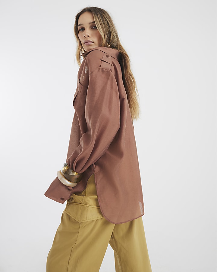 Brown Long Sleeve Utility Shirt