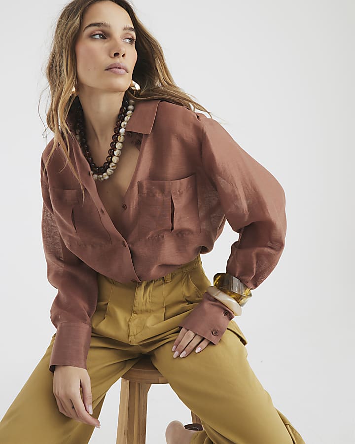 Brown Long Sleeve Utility Shirt