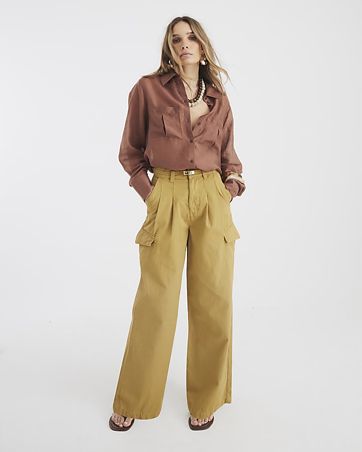 Brown Long Sleeve Utility Shirt