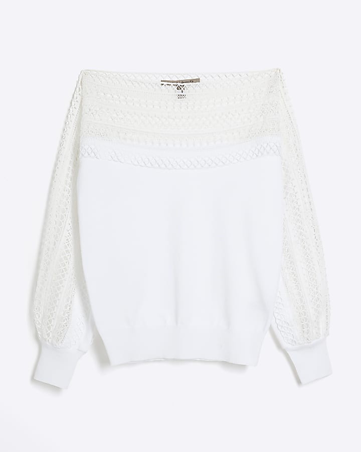 White Long Sleeve Lace Hybrid Top