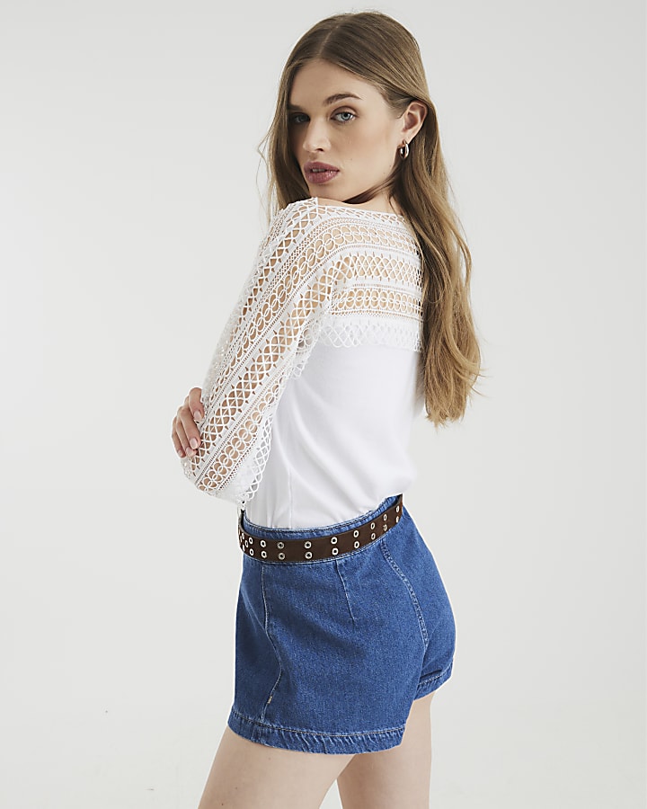 White Long Sleeve Lace Hybrid Top