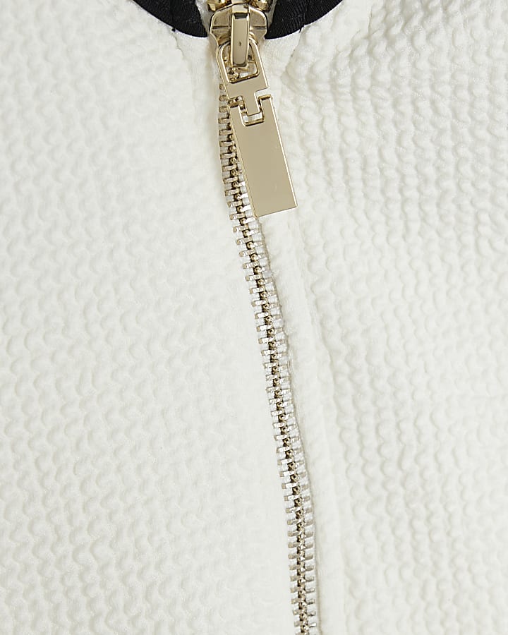 Petite White Zip Textured Swimsuit