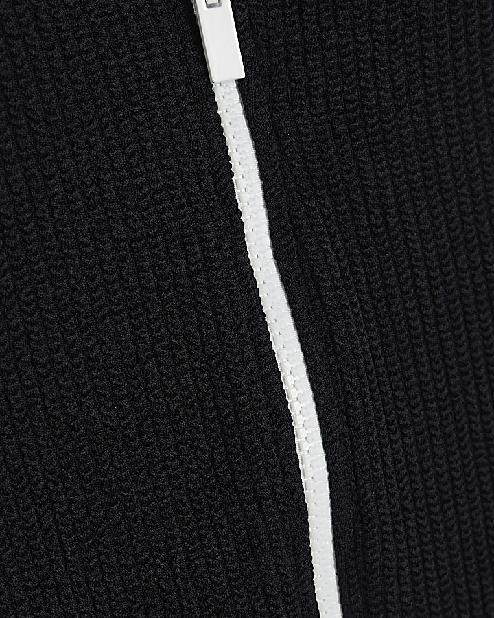 Petite Black Zip Textured Swimsuit