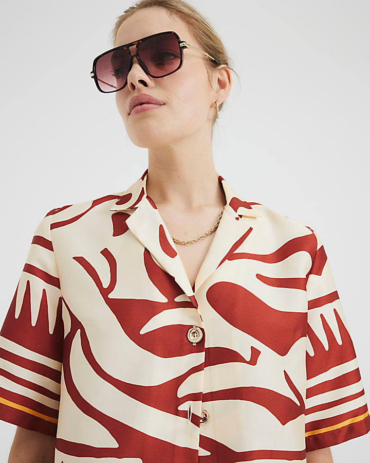Rust Abstract Print Resort Shirt