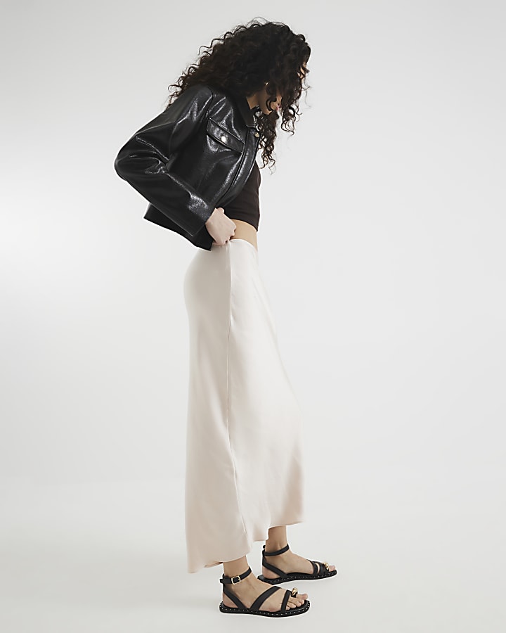 Pink Satin Maxi Skirt
