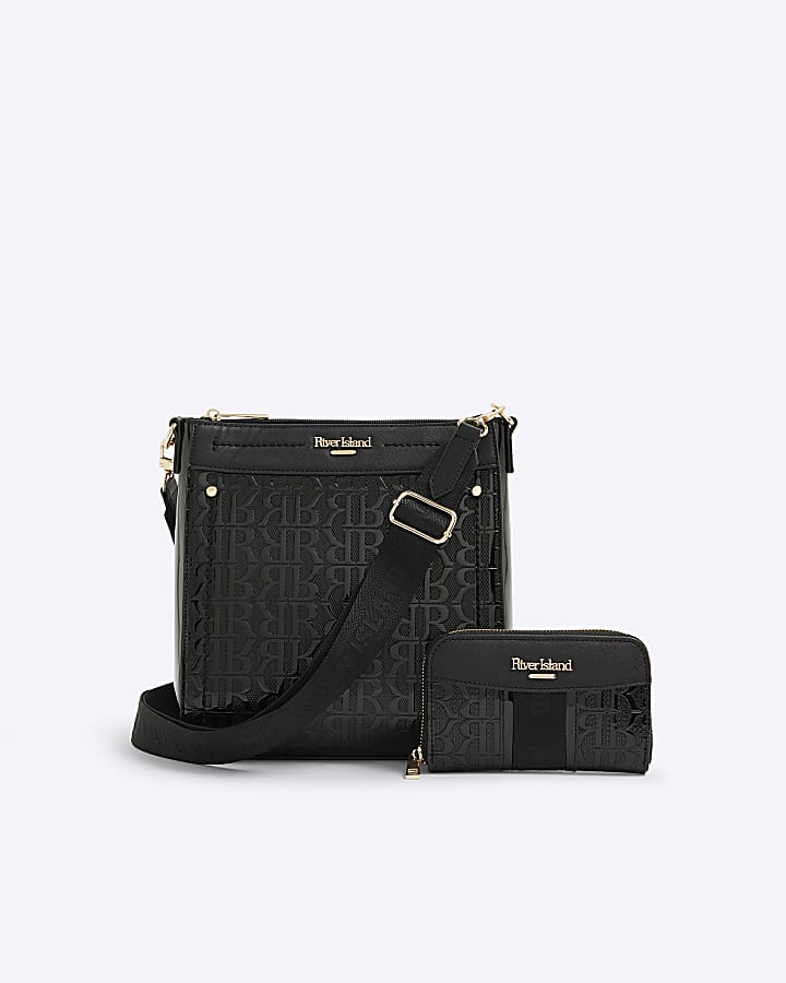 Black RI Monogram Shoulder Bundle Bag