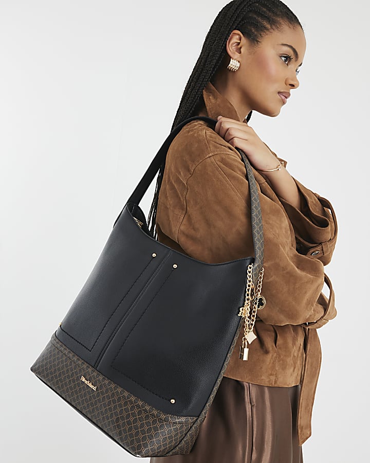 Black Curve Top Charm Shoulder Bag