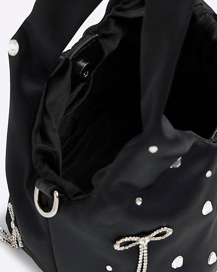 Black Satin Diamante Bow Grab Bag