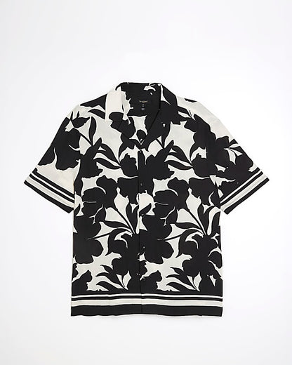 Black Regular Fit Floral Print Shirt