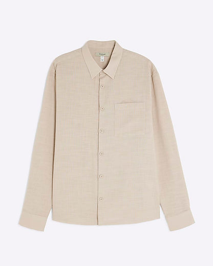 Beige Regular Fit Linen Look Shirt
