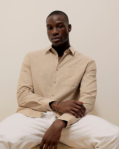 Beige Regular Fit Linen Look Shirt