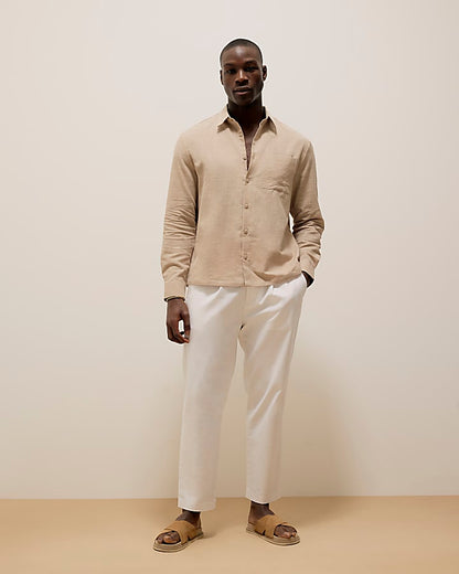 Beige Regular Fit Linen Look Shirt