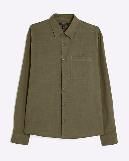 Khaki Regular Fit Linen Look Shirt