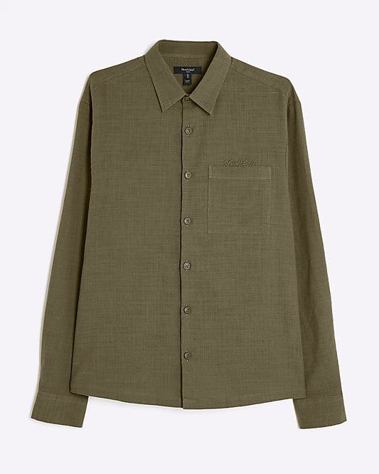 Khaki Regular Fit Linen Look Shirt