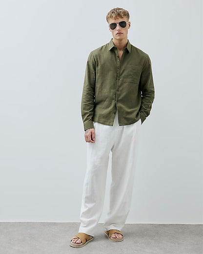 Khaki Regular Fit Linen Look Shirt