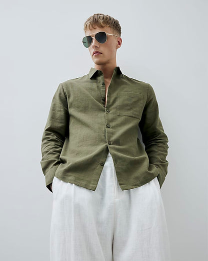 Khaki Regular Fit Linen Look Shirt
