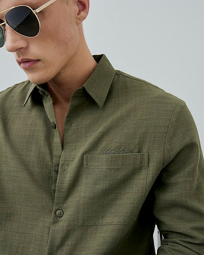 Khaki Regular Fit Linen Look Shirt