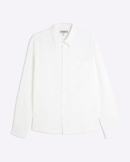 White Boxy Fit Linen Look Pocket Shirt