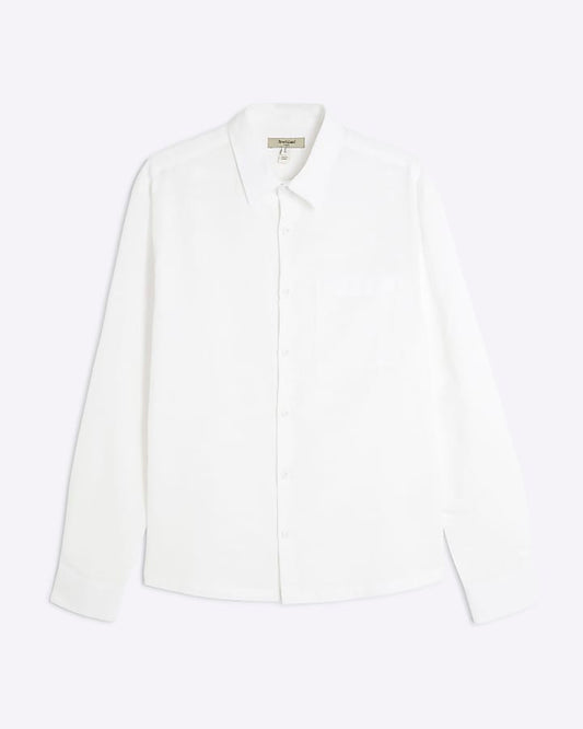 White Boxy Fit Linen Look Pocket Shirt