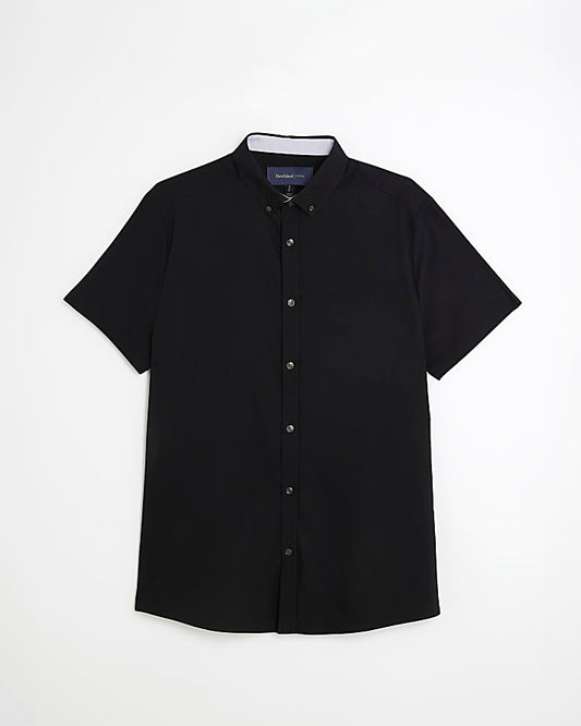 Black Muscle Fit Textured Shirt