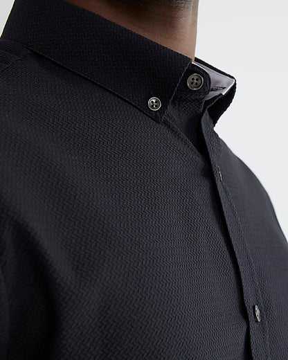 Black Muscle Fit Textured Shirt