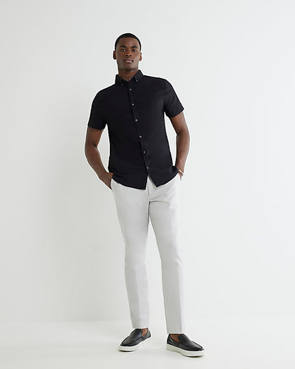 Black Muscle Fit Textured Shirt