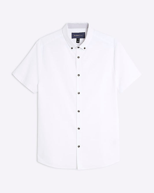 White Muscle Fit Textured Shirt