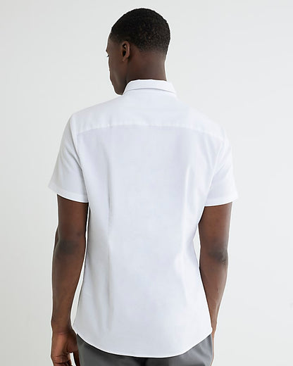 White Muscle Fit Textured Shirt
