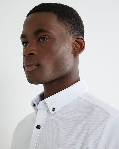 White Muscle Fit Textured Shirt