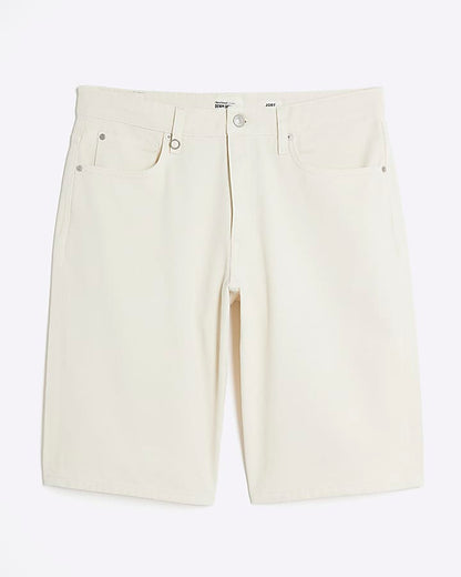 Cream Regular Fit Denim Jorts