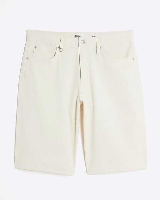 Cream Regular Fit Denim Jorts