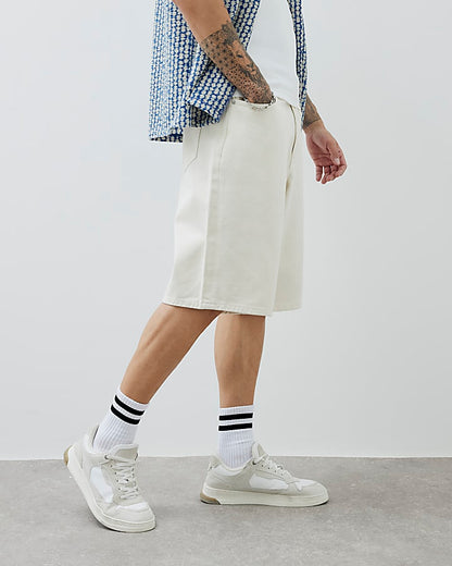 Cream Regular Fit Denim Jorts