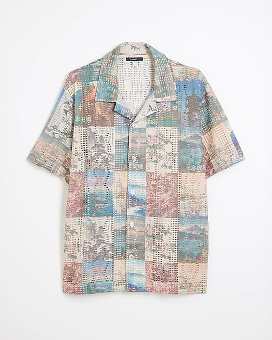 Cream Regular Fit Japanese Scenic Shirt