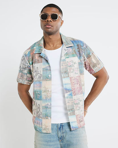 Cream Regular Fit Japanese Scenic Shirt