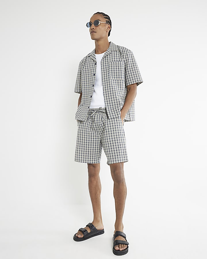 Blue Boxy Fit Check Seersucker Shirt