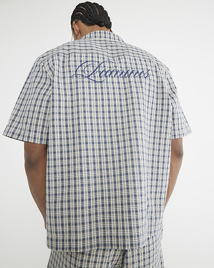 Blue Boxy Fit Check Seersucker Shirt