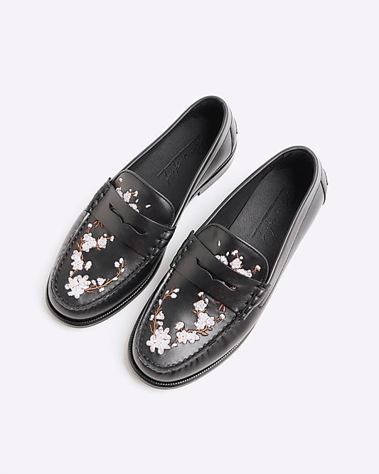 Black Pink Premium Cherry Blossom Loafers