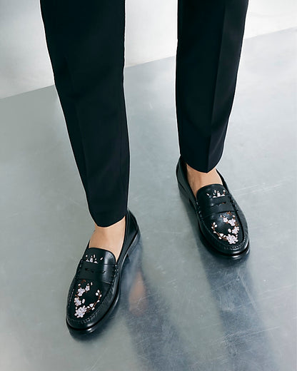 Black Pink Premium Cherry Blossom Loafers