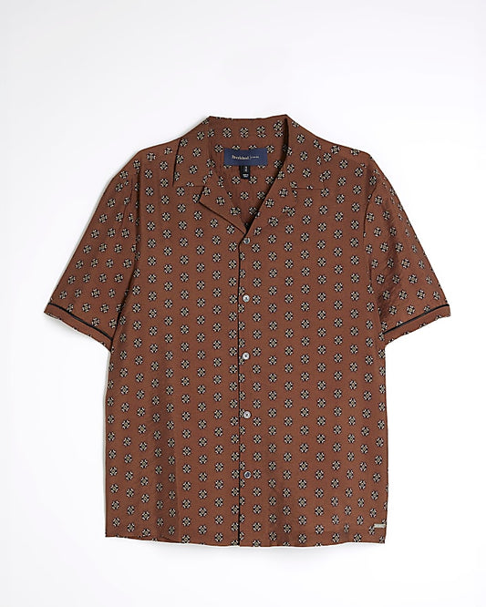 Brown Short Sleeve Geometric Shirt