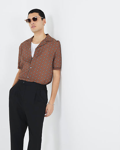 Brown Short Sleeve Geometric Shirt